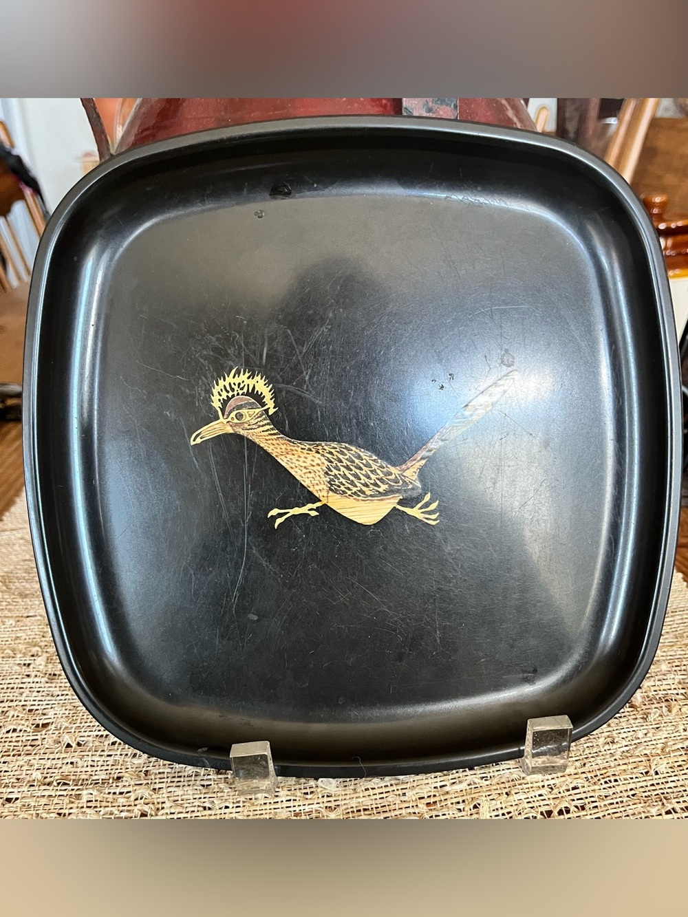 MCM Black Decorative Roadrunner Tray with Gold Roadrunner Accent